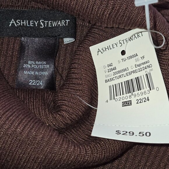 Ashley Stewart Expresso Brown Ribbed Knit Turtleneck Sweater Plus Sz 22/24 - Picture 10 of 10